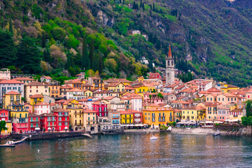 Varenna, an Italian town on Lake Como, on a cloudy day. Architecture and nature for enjoy a vacation in Italy