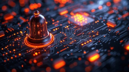 Cybersecurity Alert - Digital Bell on Circuit Board