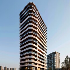 a tall building with a curved facade