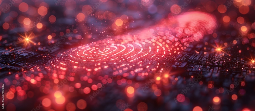 Wall mural digital fingerprint pattern with red lights