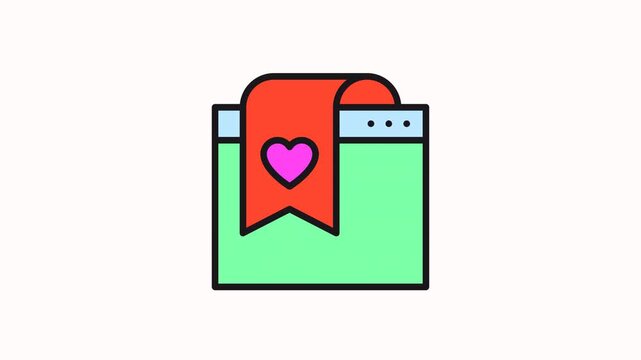 motion icon Green webpage with red bookmark and pink heart. 
