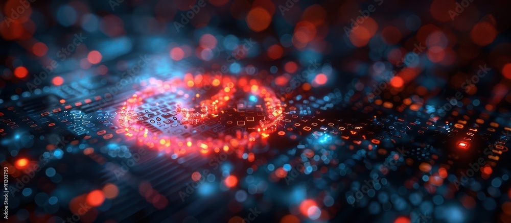 Wall mural binary code heart in a digital world
