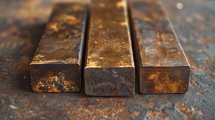 Three Metallic Bars on a Rusty Surface