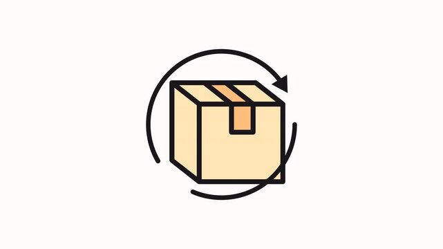 motion icon Box with tape, arrow in circle, representing return or exchange. 
