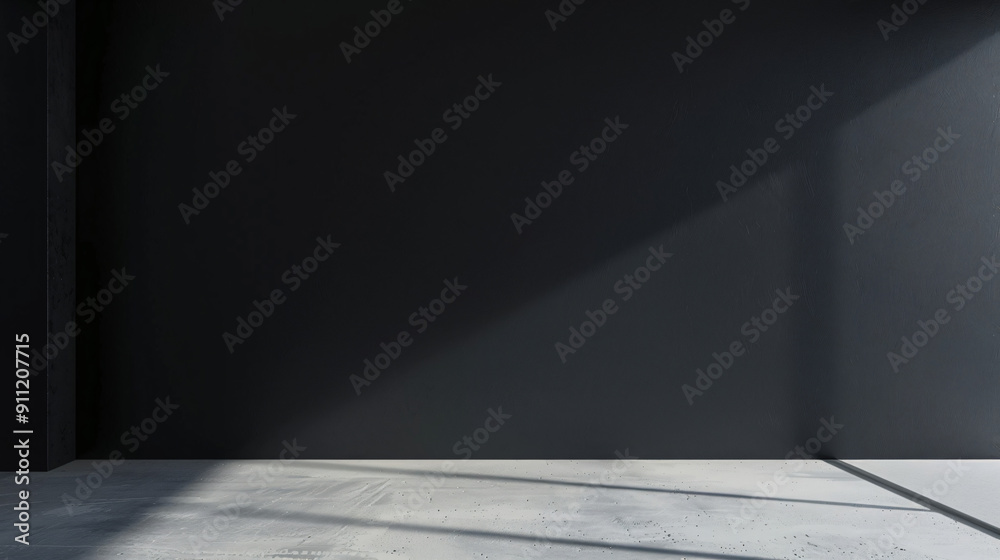 Poster geometric shadows from sunlight on a dark grey wall in an empty room