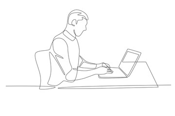 Man working in office with focus. Office concept one-line drawing