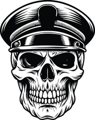 A vector skull in a military cap  vector illustration silhouette monochrome style