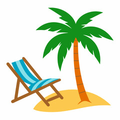 palm tree and beach chair simple vector illustration