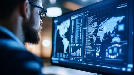 Highly skilled professional data analyst who specializes in advanced data visualization techniques while working at a modern office