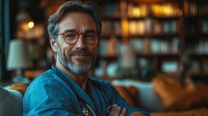 Obraz premium Stunning 8k image of a private healthcare service, with a doctor providing personalized medical care in a luxurious home setting.