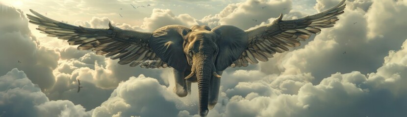 Fototapeta premium Flying Elephant in a Dreamy Sky