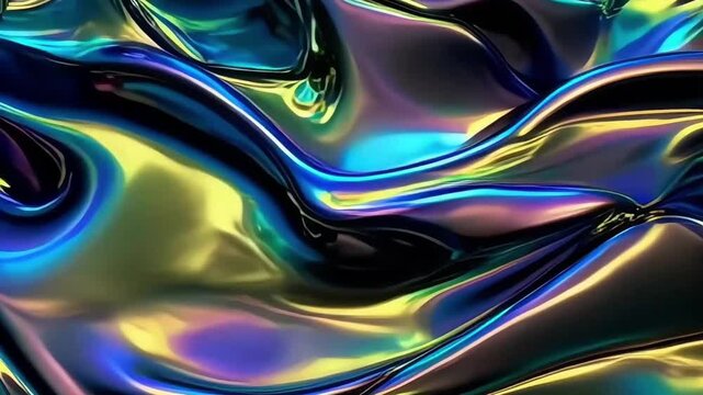 Background from an abstract texture of liquid bright metal with tints, flowing and twisting metal background, 3d