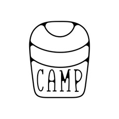 Camping silhouette badge design. Adventure logo graphics. Outdoor nature label monochrome. Stock vector hiking artwork.