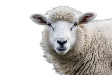 A fluffy white sheep with a gentle expression evokes innocence and purity. 
