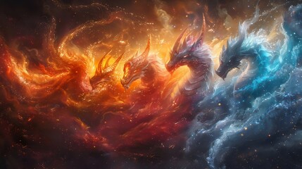 Four dragons with different colors and one of them is blue © Linus