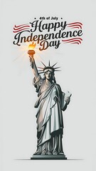 Fototapeta premium 4th of July, Statue of Liberty, Independence Day USA, Poster, Banner, USA Independence Day, Story. Social Media Poster. 
