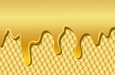 Dripping sweet honey and honeycombs.  honey background, cell mosaic © Qkoq