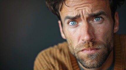 White man with a pensive or displeased expression featuring a furrowed brow and a slight frown