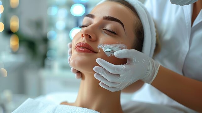 Young woman getting a professional facial treatment in a beauty salon