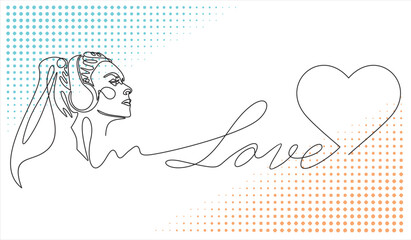 woman listening to great music love concept.continuous single drawn one line. girl woman listens to music with headphones