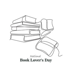 National Book Lover's Day hand drawn concept. Open books silhouette one line continuous. Book Lovers Day. Hand drawn vector art. August 9.