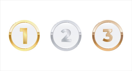 Vector coins. Gold, Silver, Bronze.