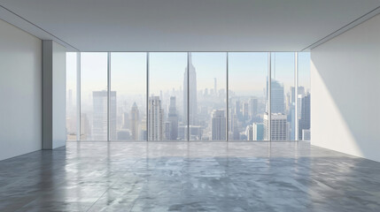 Naklejka na ściany i meble Empty modern office space with a stunning panoramic view of new york city