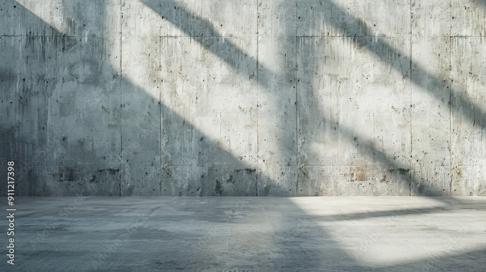 Aufkleber Sunlight streaming into an empty concrete room through a high window, creating abstract shadows on the wall