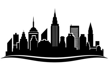 New York City and Massachusetts Skyline Silhouette Cityscape Vector Illustration | Black Outline Vector Clipart Design