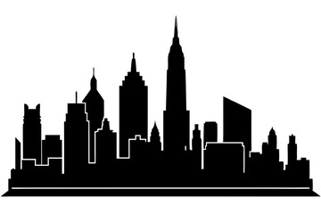 New York City and Massachusetts Skyline Silhouette Cityscape Vector Illustration | Black Outline Vector Clipart Design