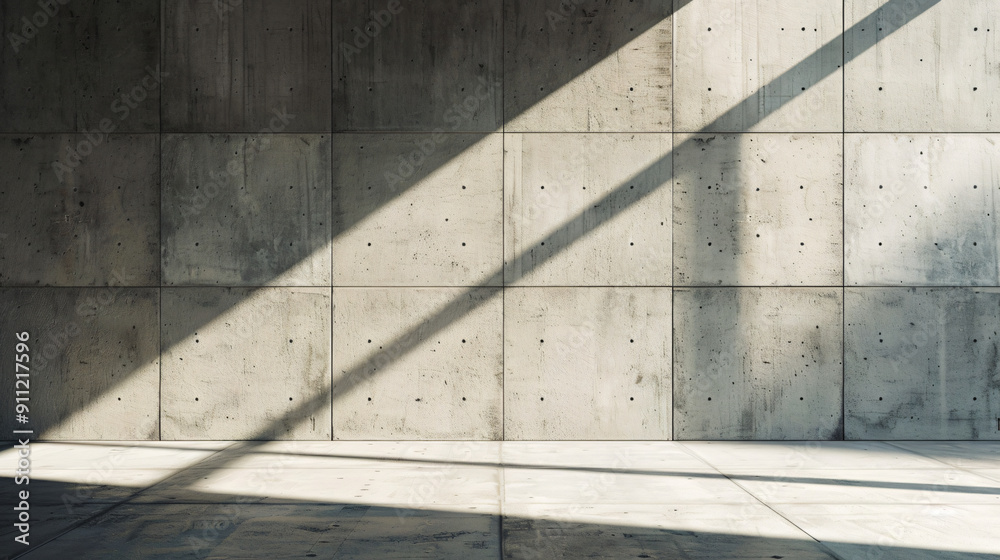 Aufkleber sunlight is casting geometric shadows on a concrete wall and floor