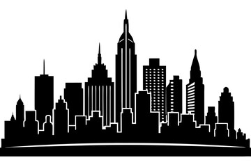 New York City and Massachusetts Skyline Silhouette Cityscape Vector Illustration | Black Outline Vector Clipart Design