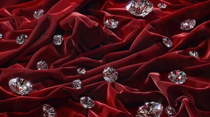 Wall decor. Background. Wall covered with quilted red satin fabrics and gold buttons. AI generated illustration