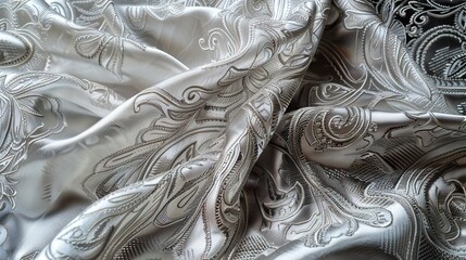 Jacquard, organza and silk for sewing. Cream Color Jacquard Brocade Fabric, 3D Jacquard Yarn Fabric with Floral and Plant. AI generated illustration