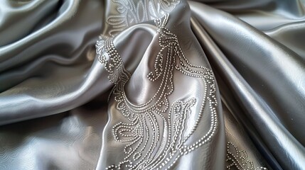 Texture background Silk fabric Black white color Luxurious soft silk hand is black and white paisley pattern In fact seal printing is combined. AI generated illustration