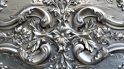 Carved metal plaque made of silver with a pattern of two lotus flowers. AI generated illustration