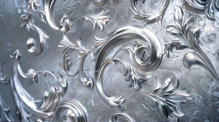 Carved metal plaque made of silver with a pattern of two lotus flowers. AI generated illustration