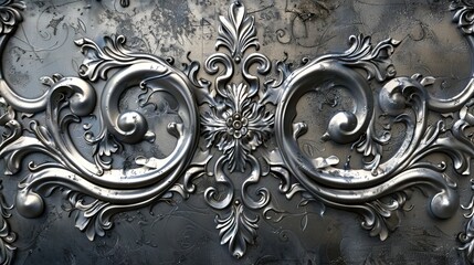 Carved metal plaque made of silver with a pattern of two lotus flowers. AI generated illustration