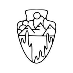 Camping silhouette badge design. Adventure logo graphics. Outdoor nature label monochrome. Stock vector hiking artwork.