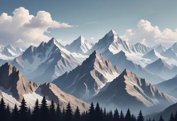 high mountains cut out, isolated on white background, ai