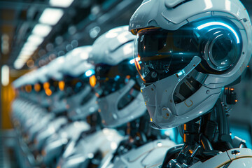 Fototapeta premium Creative Geerative AI artwork picture of futuristic modern technology robot in modern life human helper