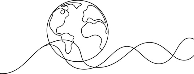A line drawing of a globe with a wave in the background. The globe is the main focus of the drawing, but the wave adds a sense of movement and depth to the image