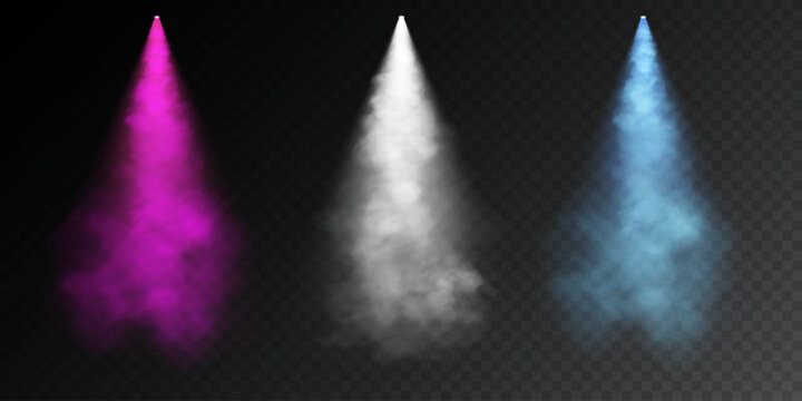 Stage with directional pink white blue light and light smoke on transparent background, neon light, empty stage and studio room with floating smoke. For product demonstrations.	