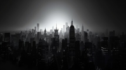 A monochrome background featuring a striking black and white cityscape with sharp contrasts and dramatic shadows, creating a timeless and sophisticated visual appeal