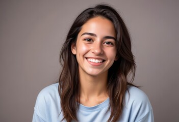 Fototapeta premium Young Uruguayan woman happy and smiling isolated, ai