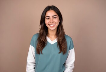 Obraz premium Young Uruguayan woman happy and smiling isolated, ai