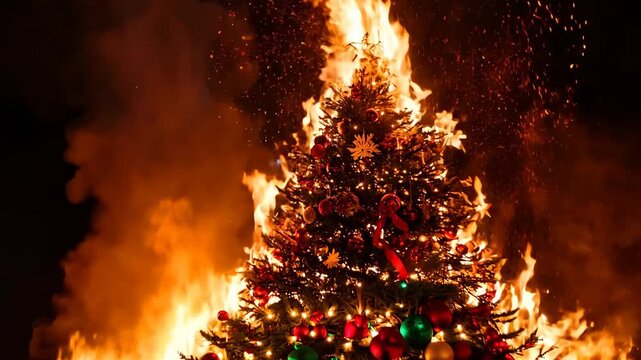 Christmas tree fire occurs during holiday celebrations late at night