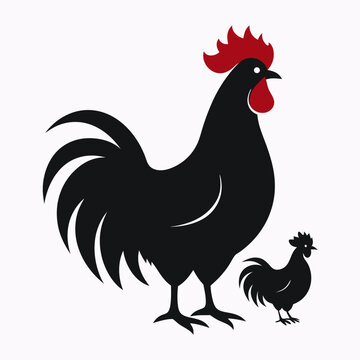 recommend clip art: Roster and Hen vector silhouette illustration