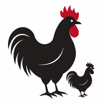 recommend clip art: Roster and Hen vector silhouette illustration