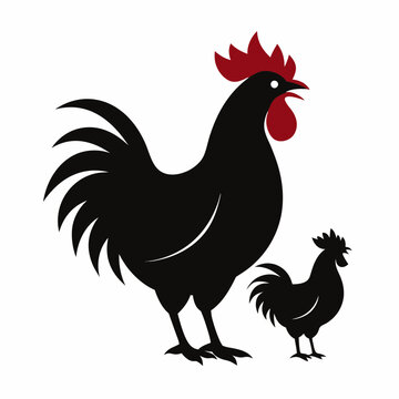 recommend clip art: Roster and Hen vector silhouette illustration